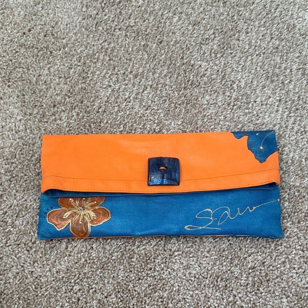 Susan Tancer Orange and Blue Floral Clutch
